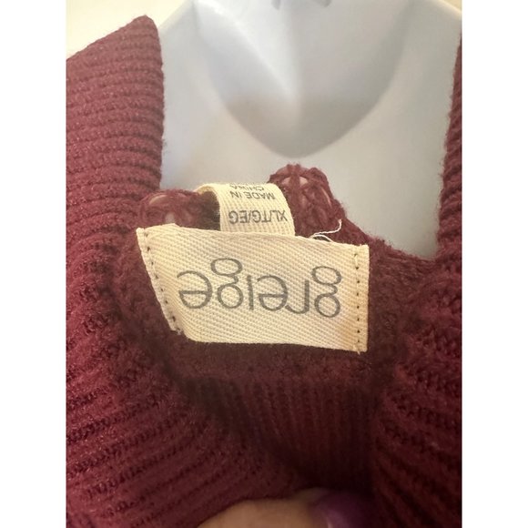 Greige Womens Burgundy Knit Turtleneck Sweater With Fringe Hem - XL NWT - Picture 7 of 10